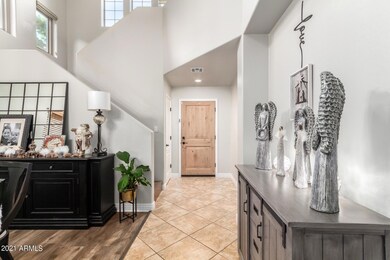 Vaulted ceiling entryway.