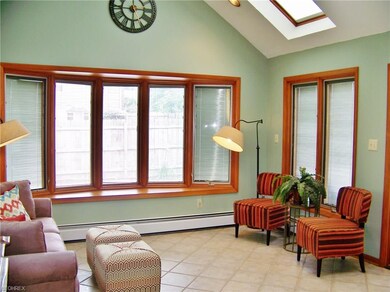 Sunroom - tile floor, bay window, skylights and do