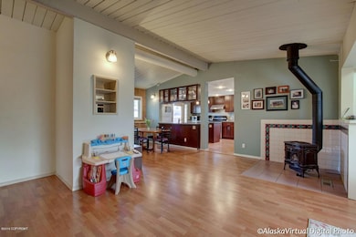 Large open living with vaulted ceilings