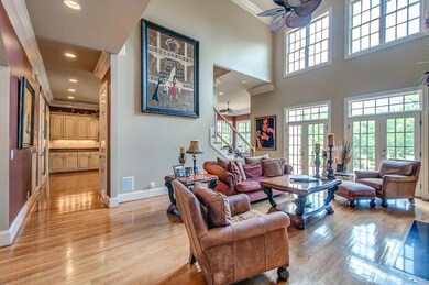 Two story formal living room, lots of windows and natural light, overlooking backyard and lake.