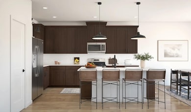 Kitchen with pendant lighting 