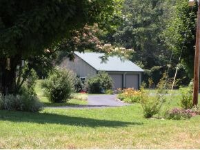 View of metal 2 car garage