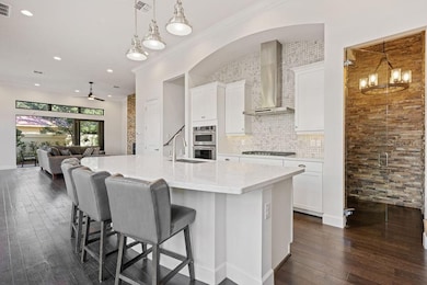 Open chef's kitchen, with oversized island, stainl