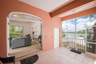Front entrance with patio and view of the river.  