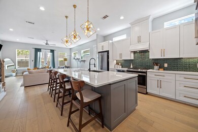 Bright and airy dining area with contemporary ligh