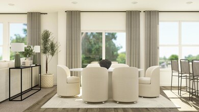 Rendering of NEW Berkley plan! Enjoy plenty of seating at the kitchen island and dining area adjacent to the kitchen. Perfect for entertaining or having a family meal together. (Virtual rendering of home, finishes will vary)