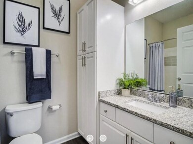 Bathroom with a shower with shower curtain, toilet