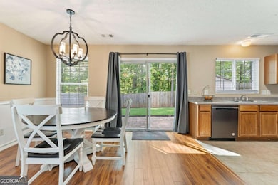 Large open dining room with sliding door opening t