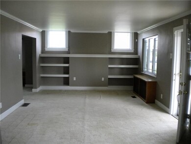 Large Living room with built-ins.