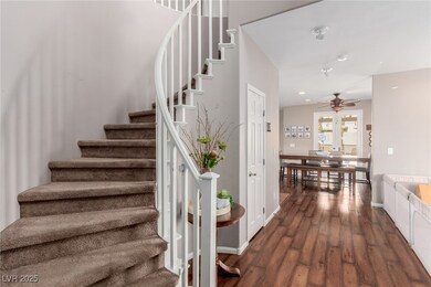 Staircase featuring recessed lighting, and laminat