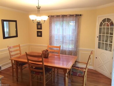 Dining room with wainscoting, hardwood floors, pic