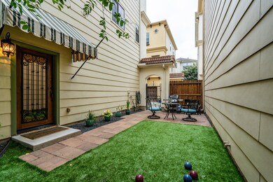 An opposite view of the side patio details the iro