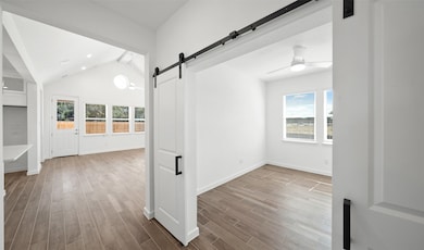 Home office with barn doors (*Photo not of actual
