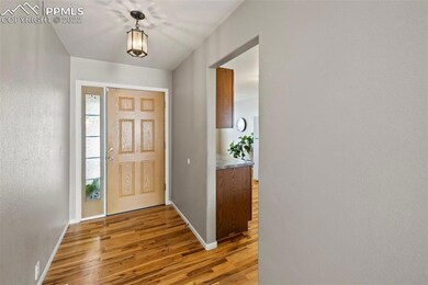 Front door entrance with wood floors.