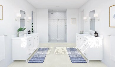 Primary bath with glass-shower enclosure