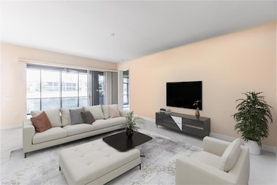 Tiled living area with baseboards