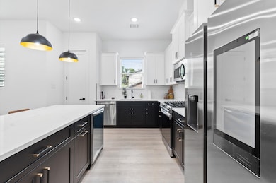 Chic kitchen with quartz countertops, self-closing