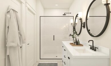 Primary bath double vanity and shower