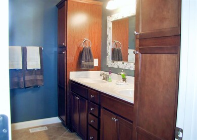 Master bath with double vanity and lots of storage