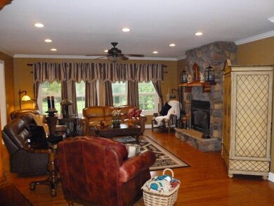 Living room with this beautiful fireplace.