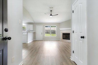 Unfurnished living room with a ceiling fan, light wood-style flooring, and healthy amount of natural light