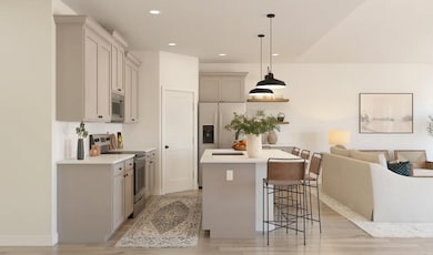 Kitchen with quartz island and countertops