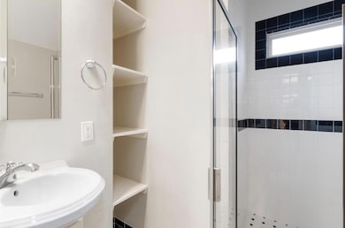 Full bathroom featuring a sink and a shower stall