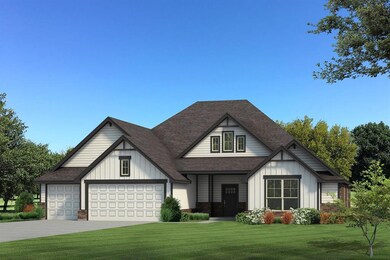 View of front facade with brick siding, roof with 