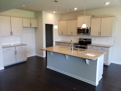 Open kitchen with granite counters and SS appliances