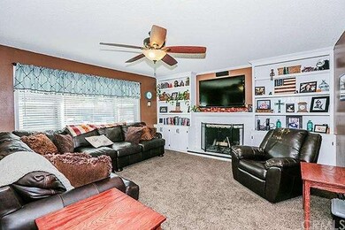 Living room with fireplace and built-in custom cab