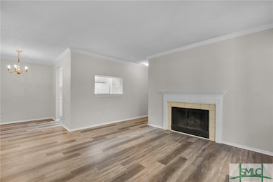 Living Room with wood burning fireplace and beauti