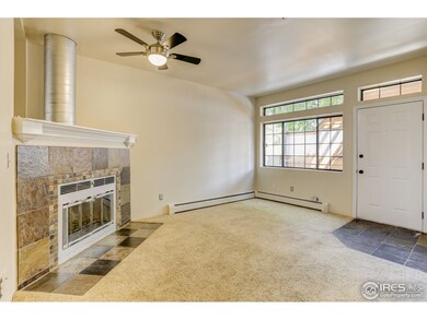 Living area with new paint, slate tile