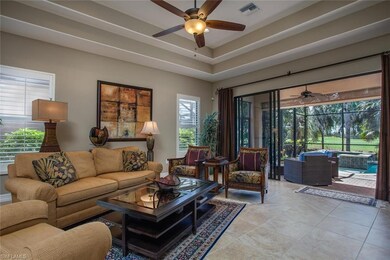 Volume double tray ceiling in the living room.