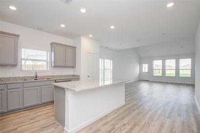 View of the kitchen and family room.