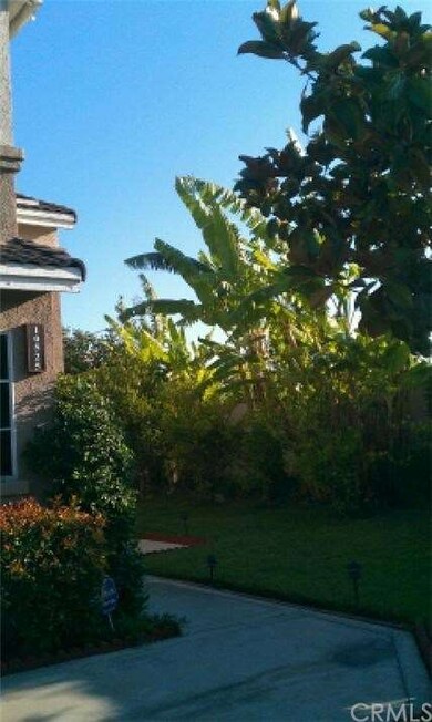 Main entrance with lots of greenery and citrus tre