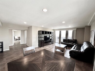 Dining area and living room, view from sliding gla