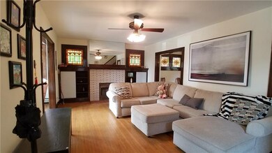 LARGE living space with original leaded stain glas