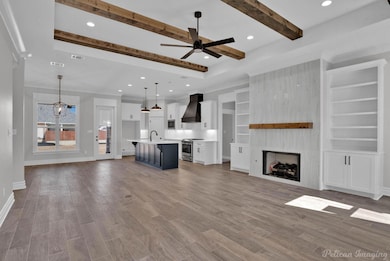 Unfurnished living room with light wood-style floo