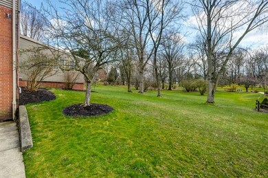 Useable backyard features large trees that provide