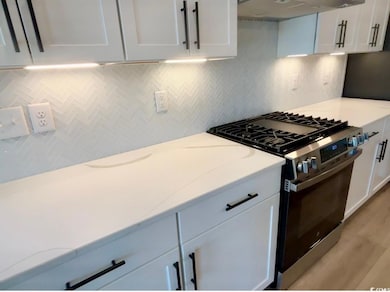 Kitchen featuring extractor fan, white cabinets, d