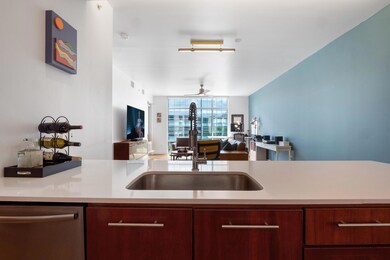 Kitchen with stainless steel dishwasher, open flo
