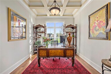 First floor office with coffered ceiling