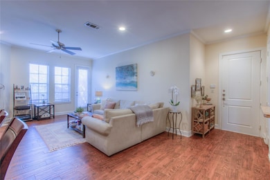The living room opens up to a north facing balcony