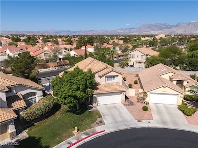 Aerial perspective of suburban area with a mountai
