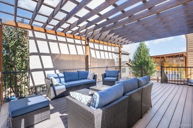 Newer Deck with pergola and privacy blinds.