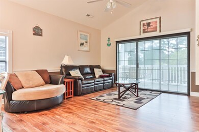 Living room featuring ceiling fan, a wealth of nat