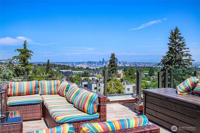 Downtown Seattle City views from rooftop deck.