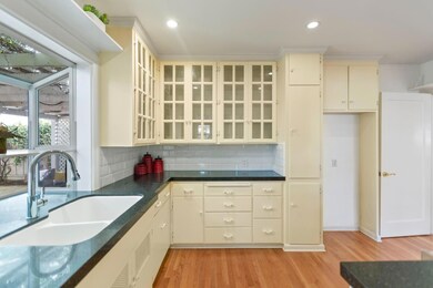 Black quartz countertops, glass cabinets and lots 