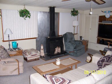 Living room with wood burning stove