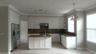 Double sink kitchen with 6 burner Viking Range top